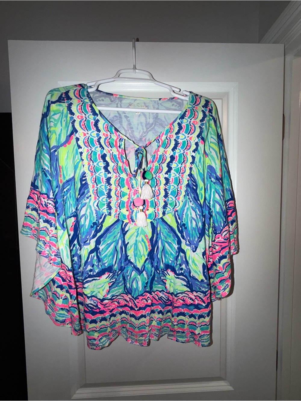 Lilly Pulitzer Blue & Pink Leaf-Print Tunic size S/M EUC - Picture 2 of 3